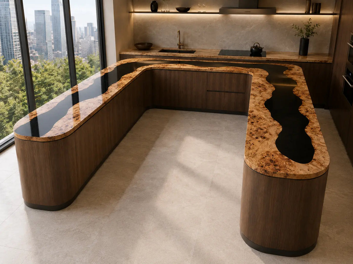 Obsidian Fjord Black Poplar Wood Epoxy Countertop CPT11