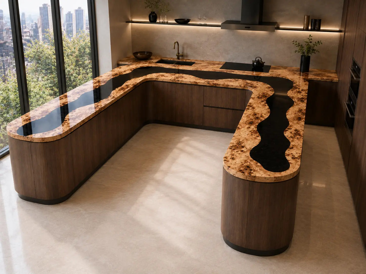 Obsidian Fjord Black Poplar Wood Epoxy Countertop CPT11