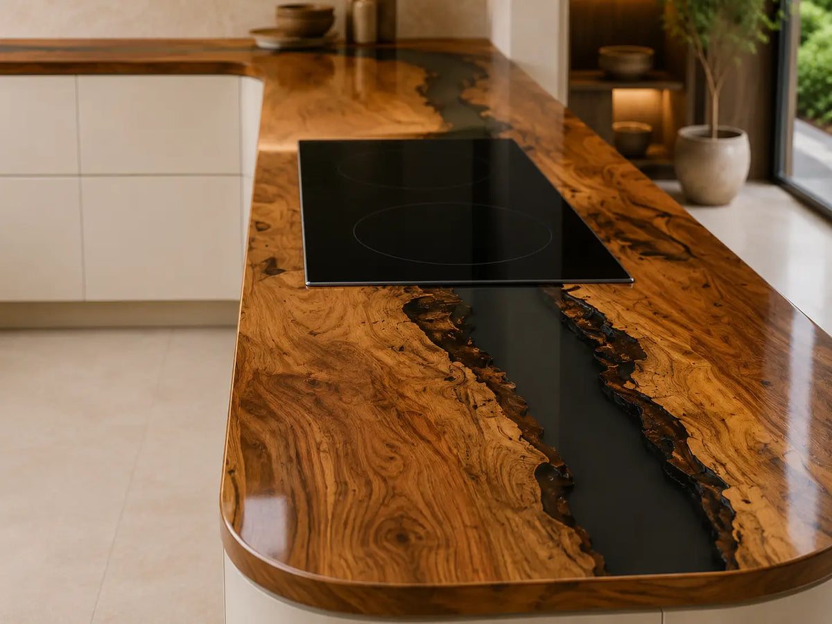 Obsidian Inlet Black Walnut Wood Epoxy Countertop CPT12