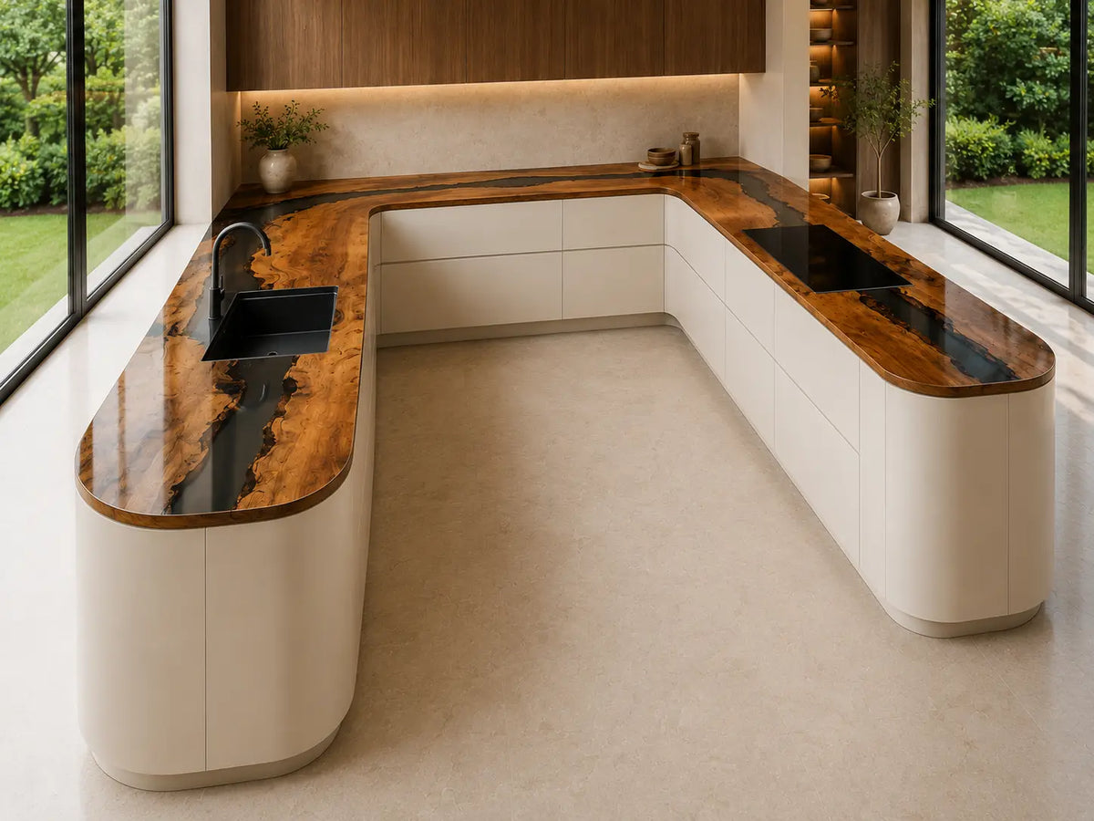 Obsidian Inlet Black Walnut Wood Epoxy Countertop CPT12