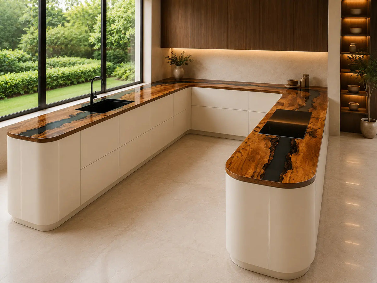 Obsidian Inlet Black Walnut Wood Epoxy Countertop CPT12