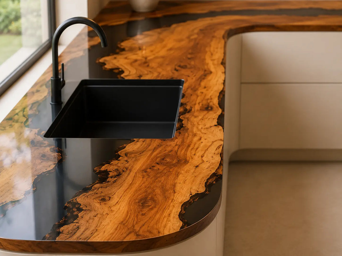 Obsidian Inlet Black Walnut Wood Epoxy Countertop CPT12