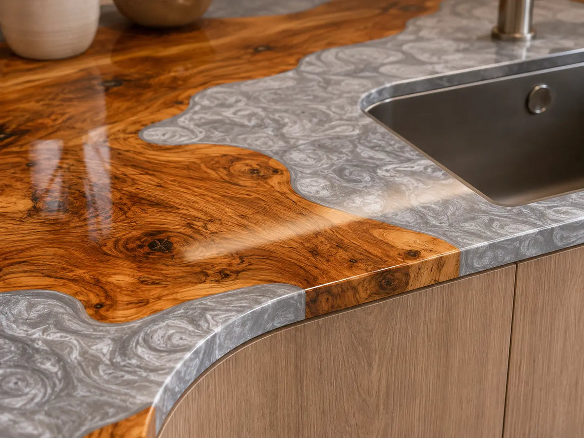 Silver Estuary Silver Gray Olive Wood Epoxy Countertop CPT13
