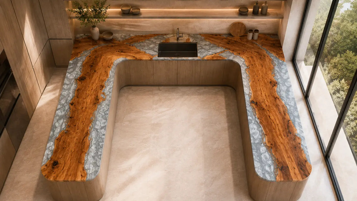 Silver Estuary Silver Gray Olive Wood Epoxy Countertop CPT13