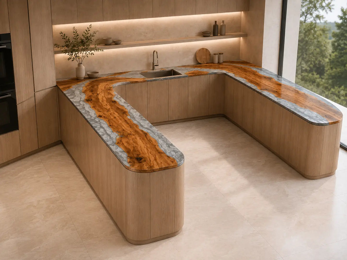 Silver Estuary Silver Gray Olive Wood Epoxy Countertop CPT13