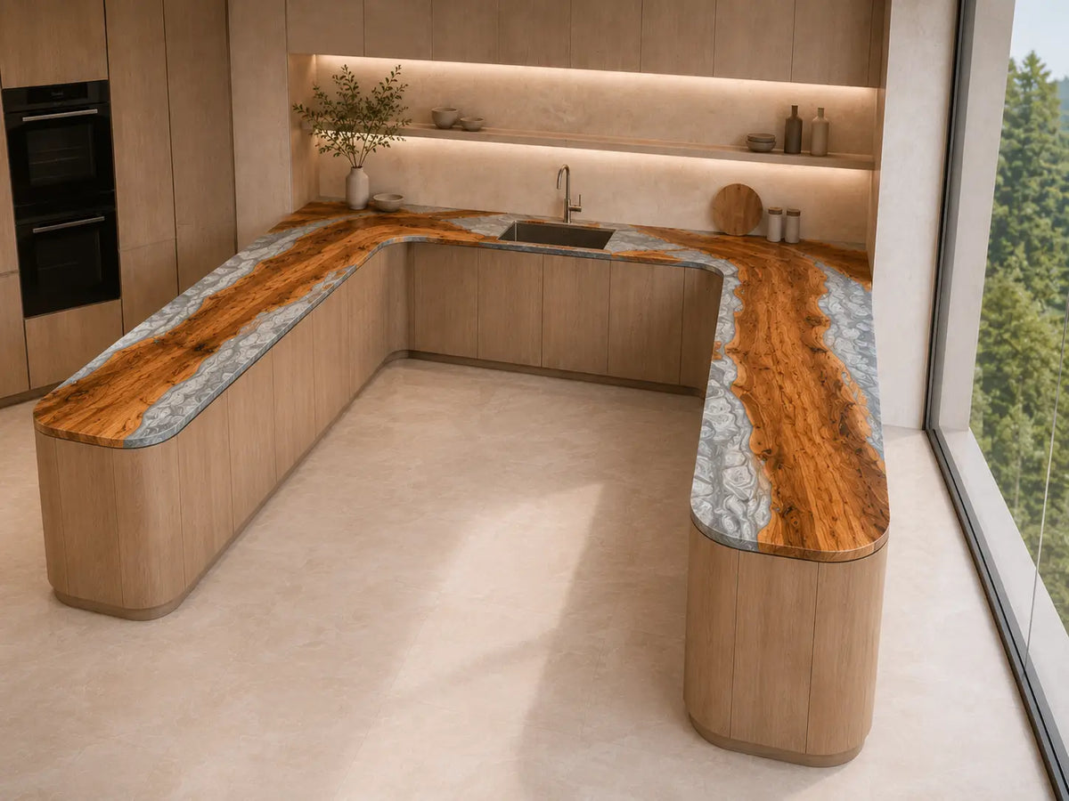 Silver Estuary Silver Gray Olive Wood Epoxy Countertop CPT13