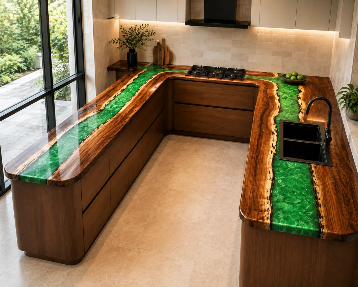 Emerald Loop Emerald Green Walnut Wood Epoxy Countertop CPT14