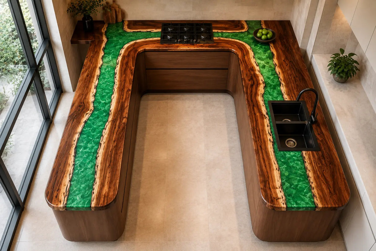 Emerald Loop Emerald Green Walnut Wood Epoxy Countertop CPT14