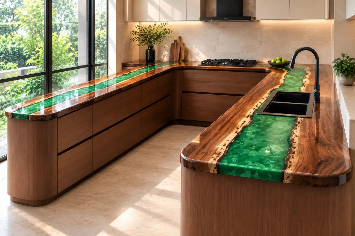Emerald Loop Emerald Green Walnut Wood Epoxy Countertop CPT14