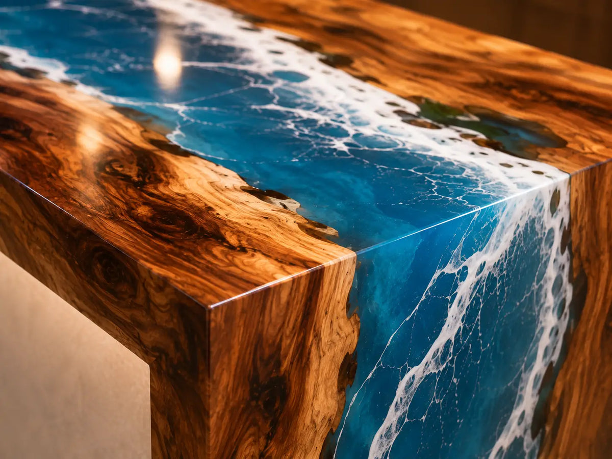 Pacific Falls Ocean Blue Walnut Wood Epoxy Countertop CPT18