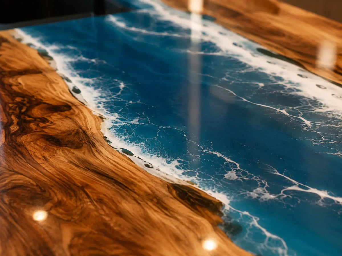 Pacific Falls Ocean Blue Walnut Wood Epoxy Countertop CPT18