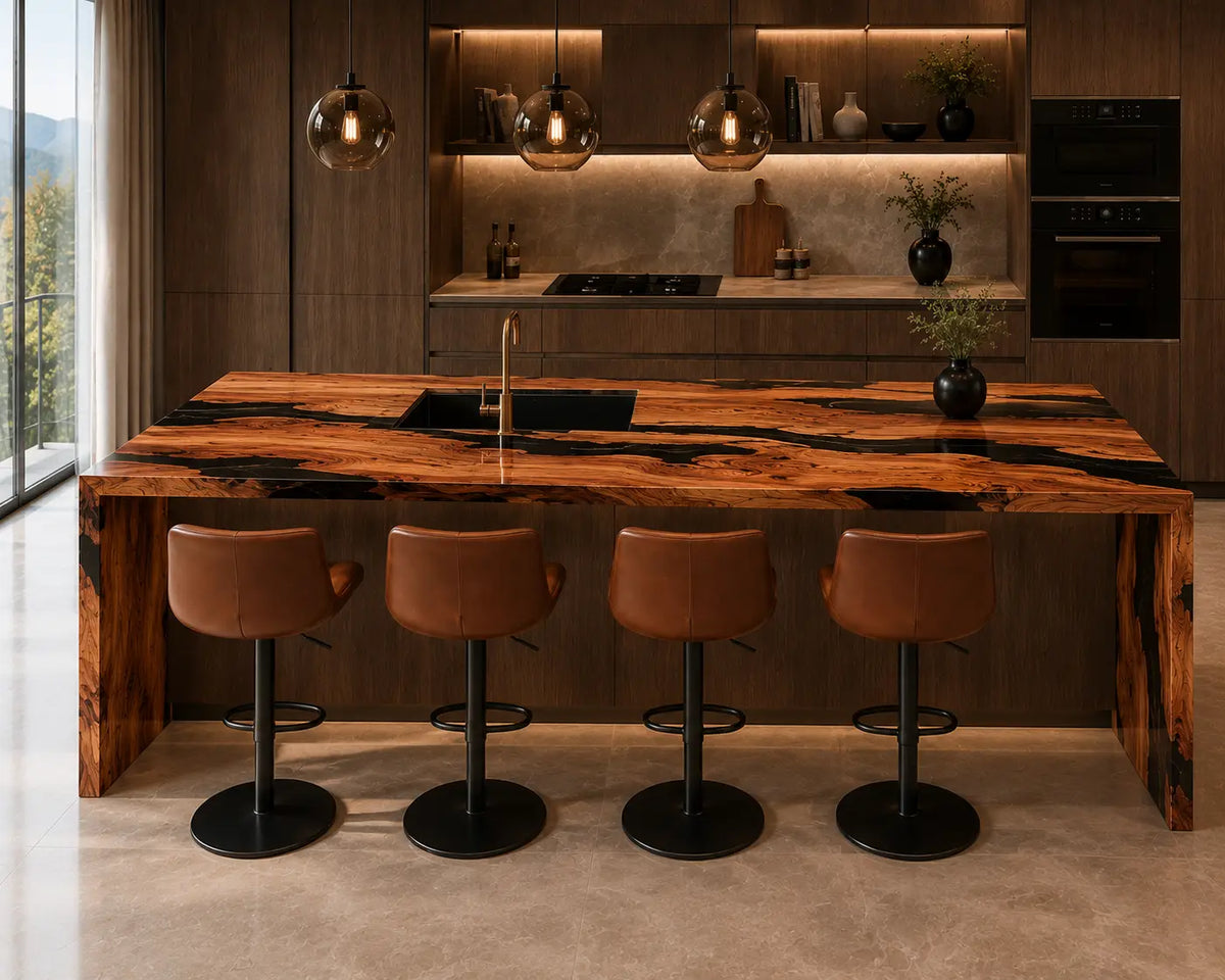 Dark Timber Bar Black Walnut Wood Epoxy Countertop CPT19