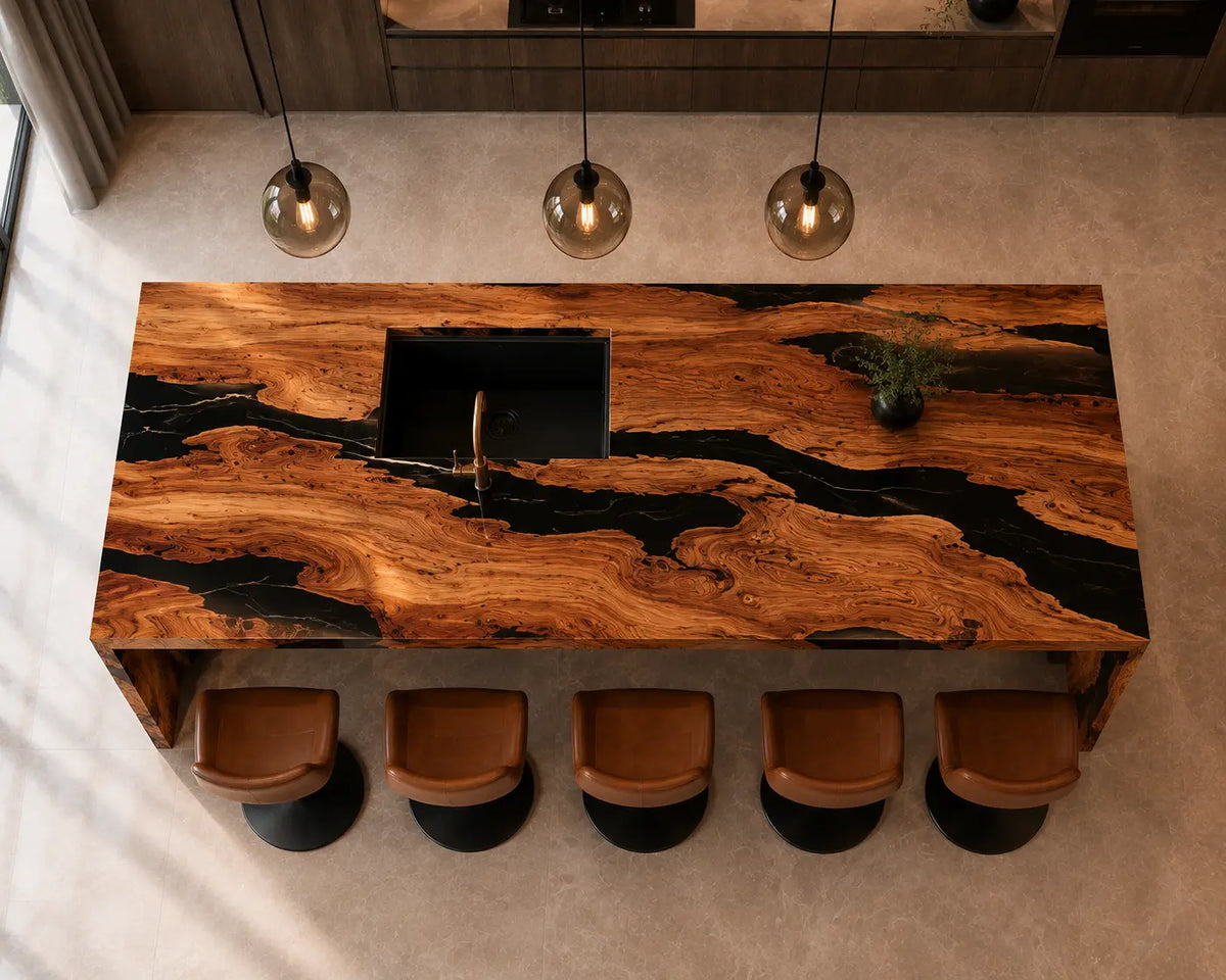 Dark Timber Bar Black Walnut Wood Epoxy Countertop CPT19