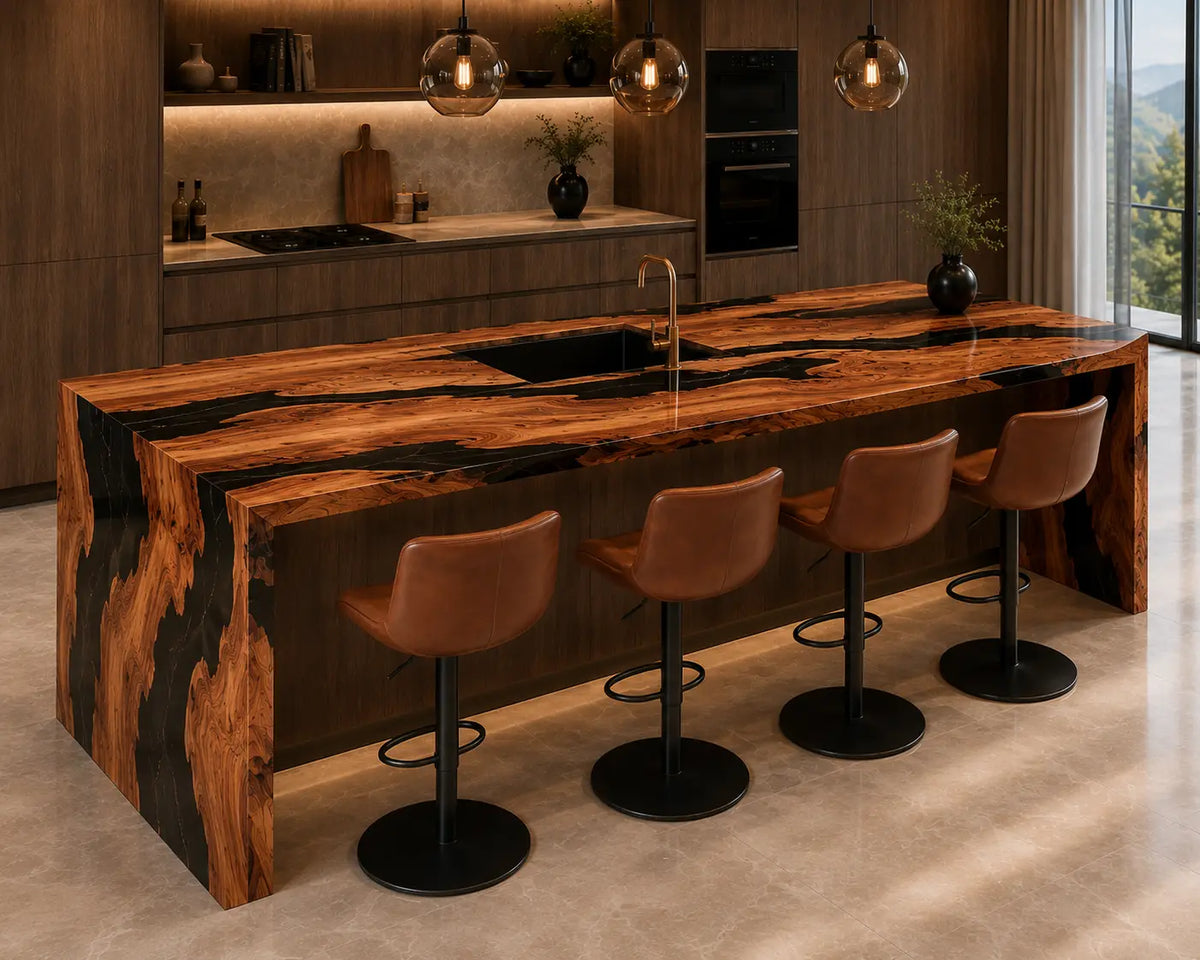 Dark Timber Bar Black Walnut Wood Epoxy Countertop CPT19