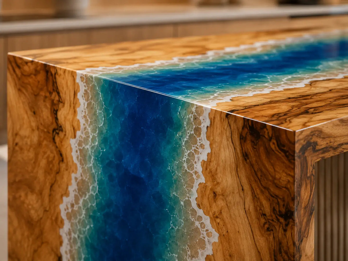 Azure Cascade Azure Blue Poplar Wood Epoxy Countertop CPT20