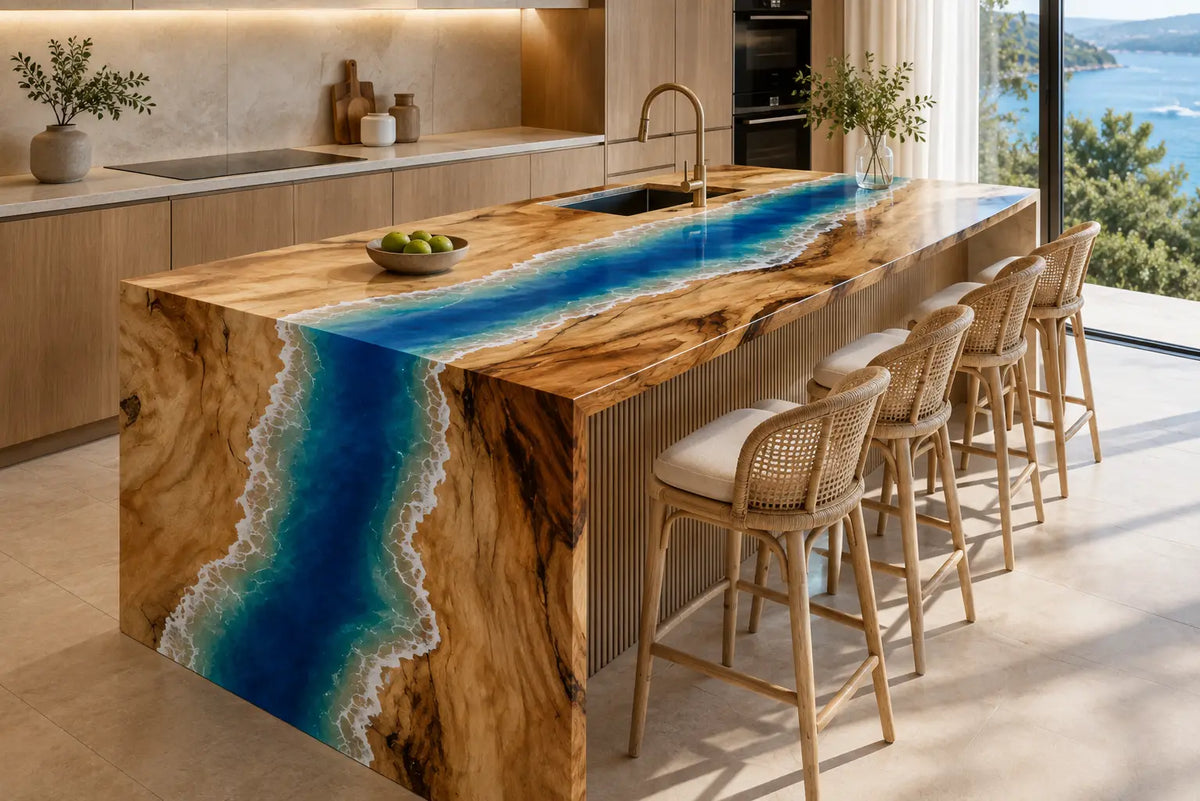 Azure Cascade Azure Blue Poplar Wood Epoxy Countertop CPT20