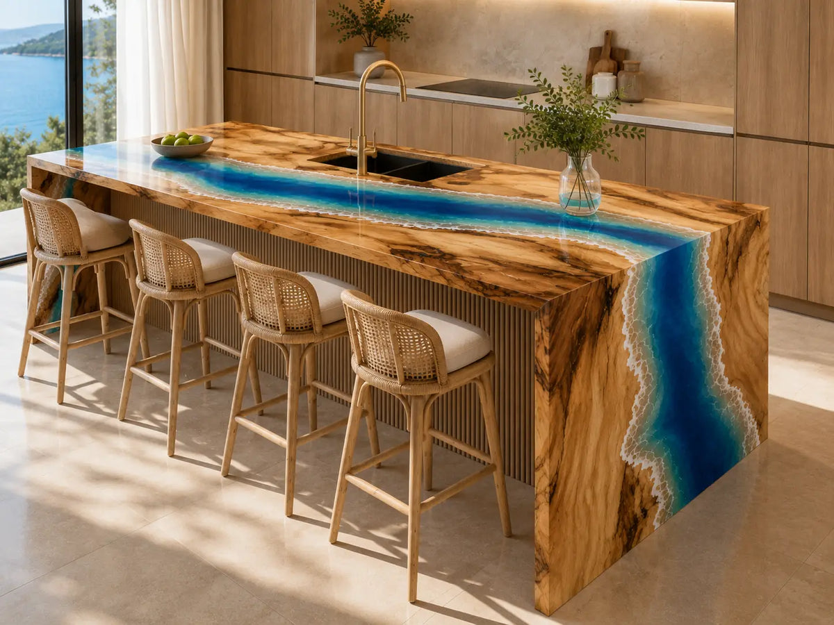 Azure Cascade Azure Blue Poplar Wood Epoxy Countertop CPT20