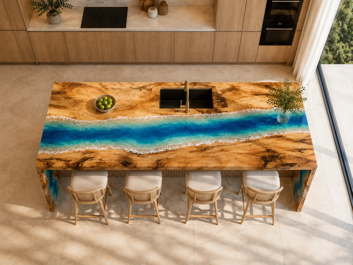 Azure Cascade Azure Blue Poplar Wood Epoxy Countertop CPT20