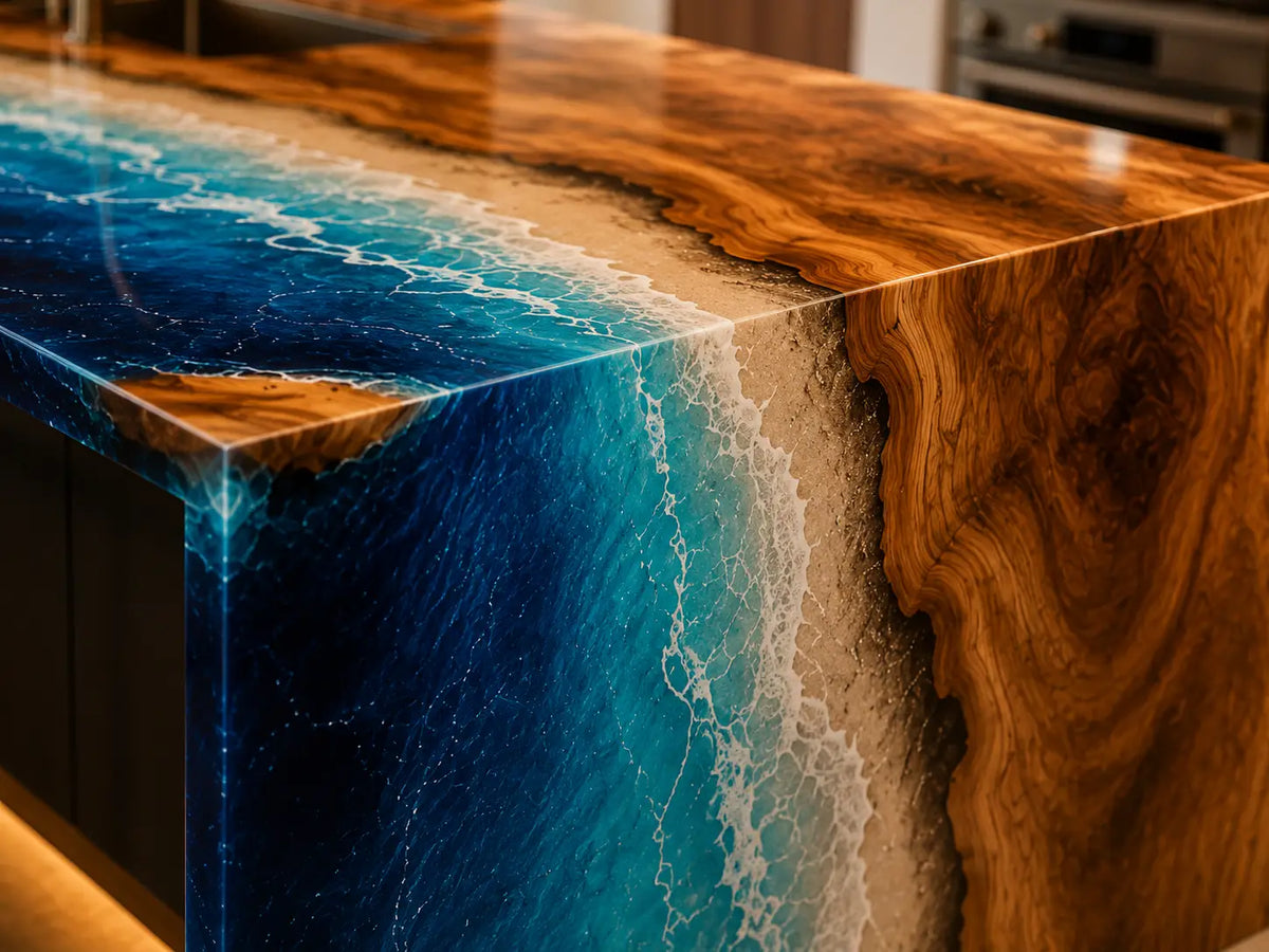 Cobalt Waterfall Cobalt Blue Walnut Wood Epoxy Countertop CPT21