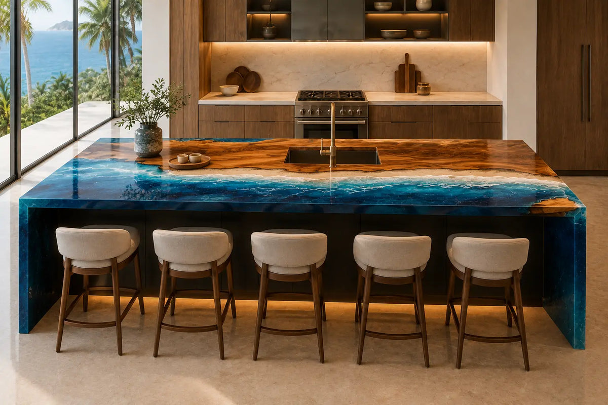 Cobalt Waterfall Cobalt Blue Walnut Wood Epoxy Countertop CPT21