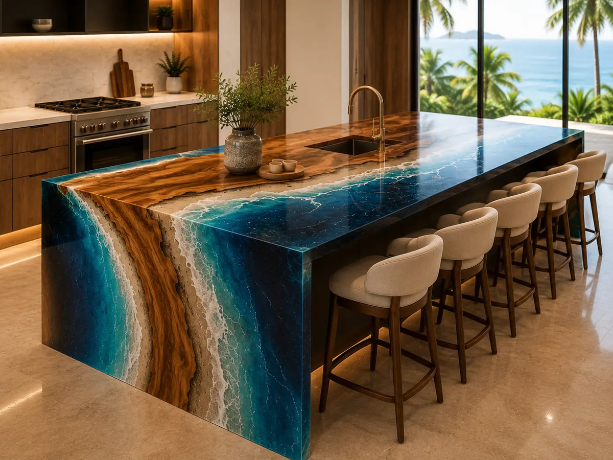 Cobalt Waterfall Cobalt Blue Walnut Wood Epoxy Countertop CPT21