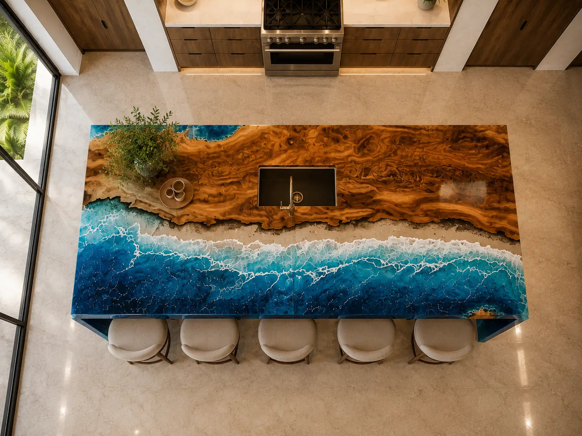 Cobalt Waterfall Cobalt Blue Walnut Wood Epoxy Countertop CPT21