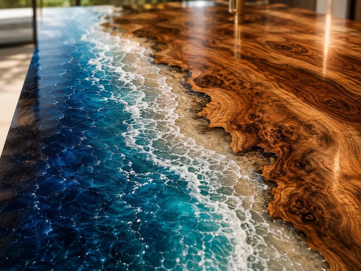 Cobalt Waterfall Cobalt Blue Walnut Wood Epoxy Countertop CPT21