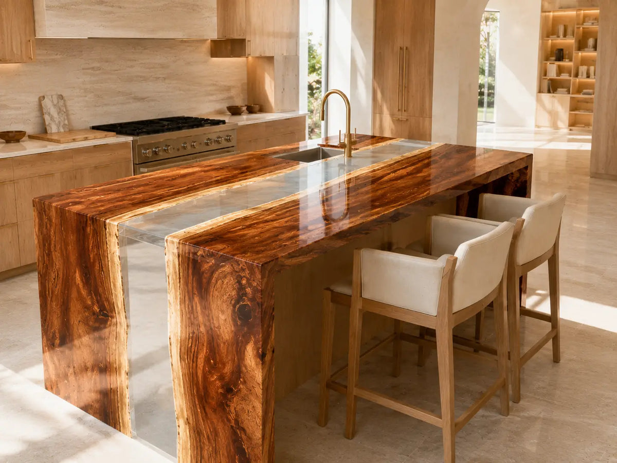 Glasswood Bridge Crystal Clear Walnut Wood Epoxy Countertop CPT22