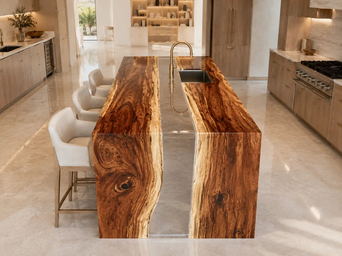 Glasswood Bridge Crystal Clear Walnut Wood Epoxy Countertop CPT22