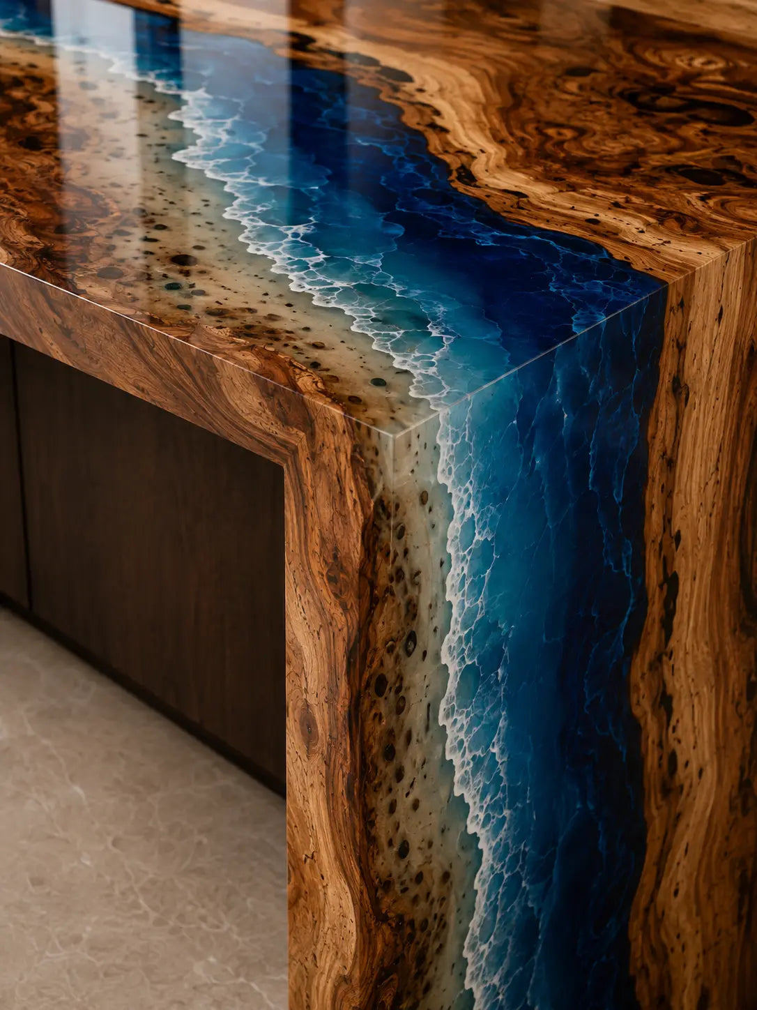 Island Tide Ocean Blue Walnut Wood Epoxy Countertop CPT24