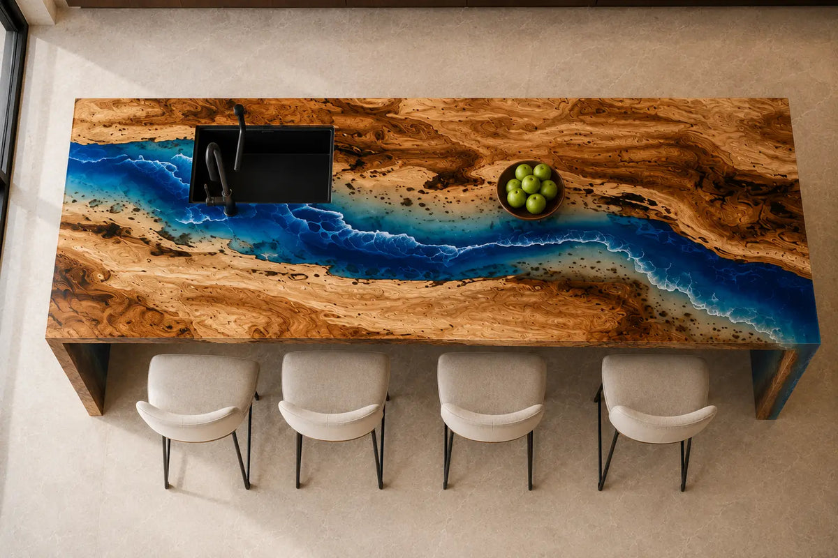 Island Tide Ocean Blue Walnut Wood Epoxy Countertop CPT24
