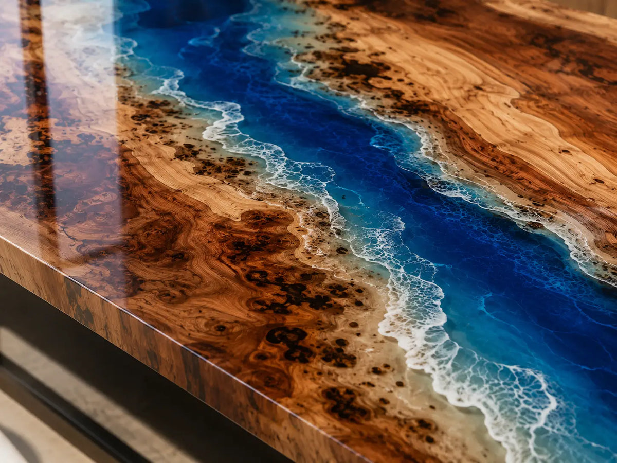 Island Tide Ocean Blue Walnut Wood Epoxy Countertop CPT24