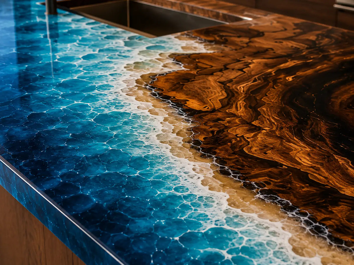 Deepwater Edge Deep Blue Ebony Wood Epoxy Countertop CPT25