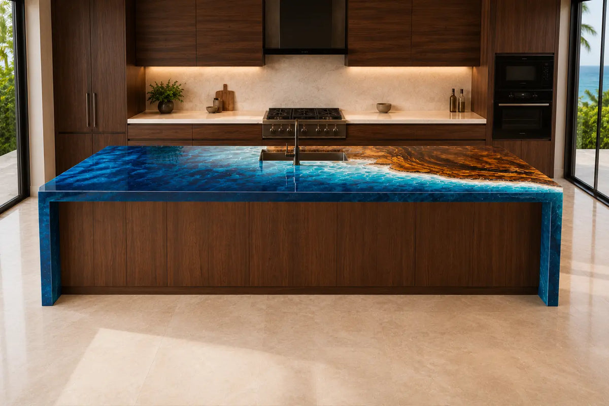 Deepwater Edge Deep Blue Ebony Wood Epoxy Countertop CPT25
