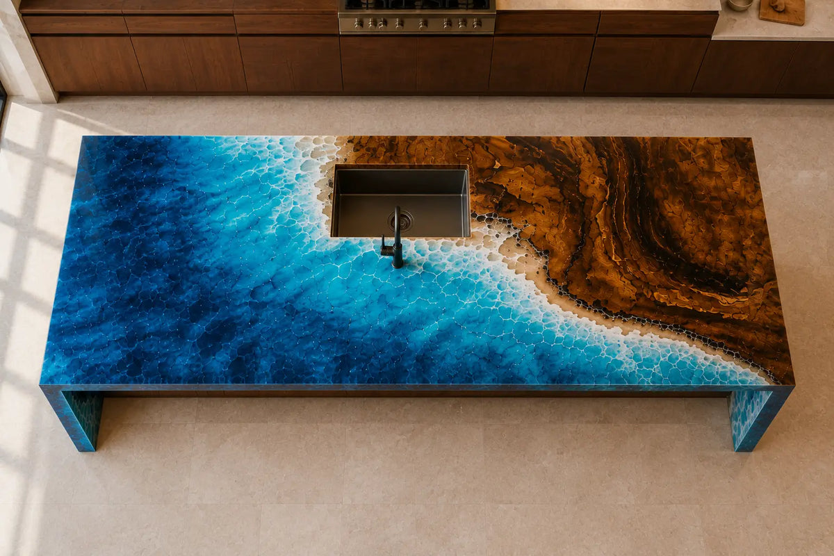 Deepwater Edge Deep Blue Ebony Wood Epoxy Countertop CPT25