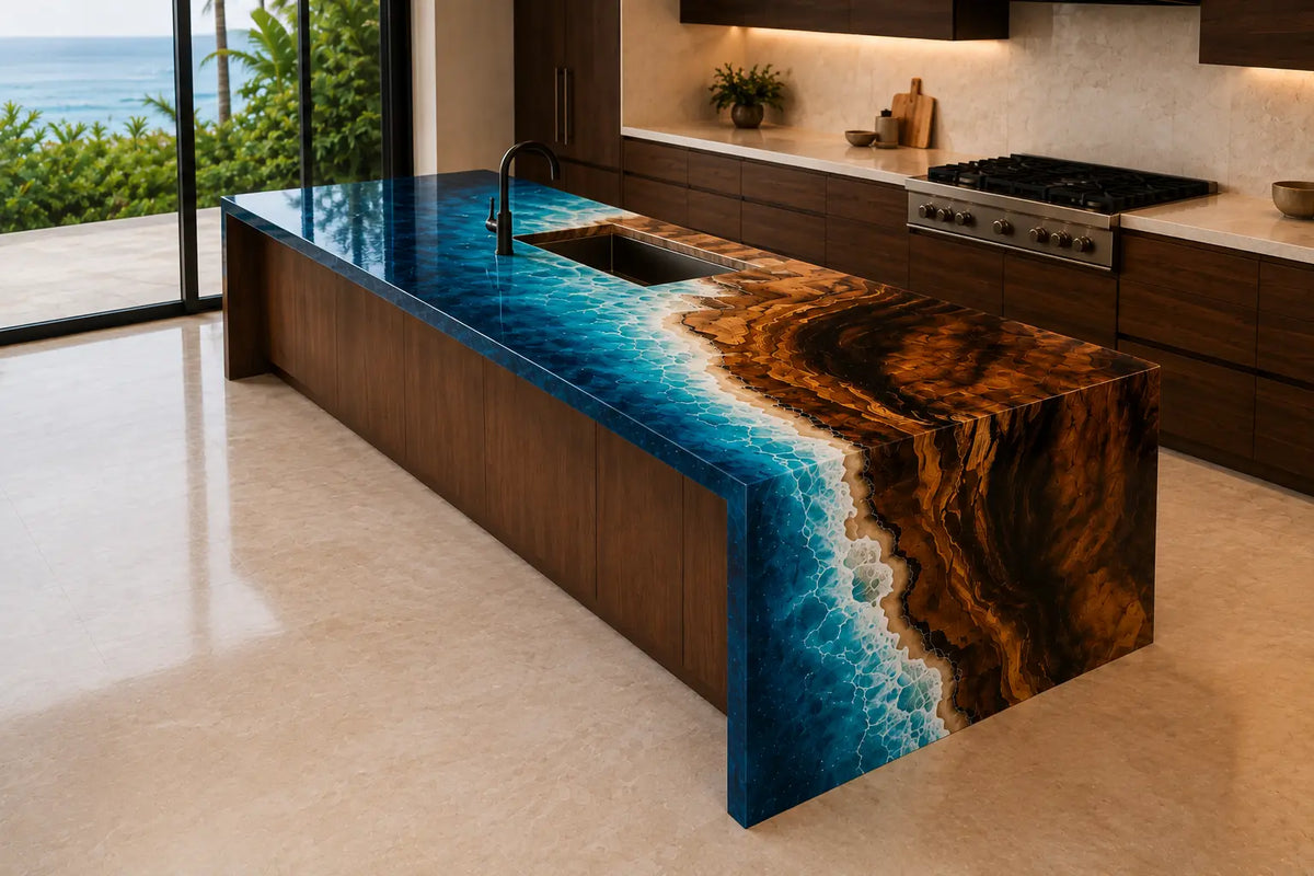 Deepwater Edge Deep Blue Ebony Wood Epoxy Countertop CPT25