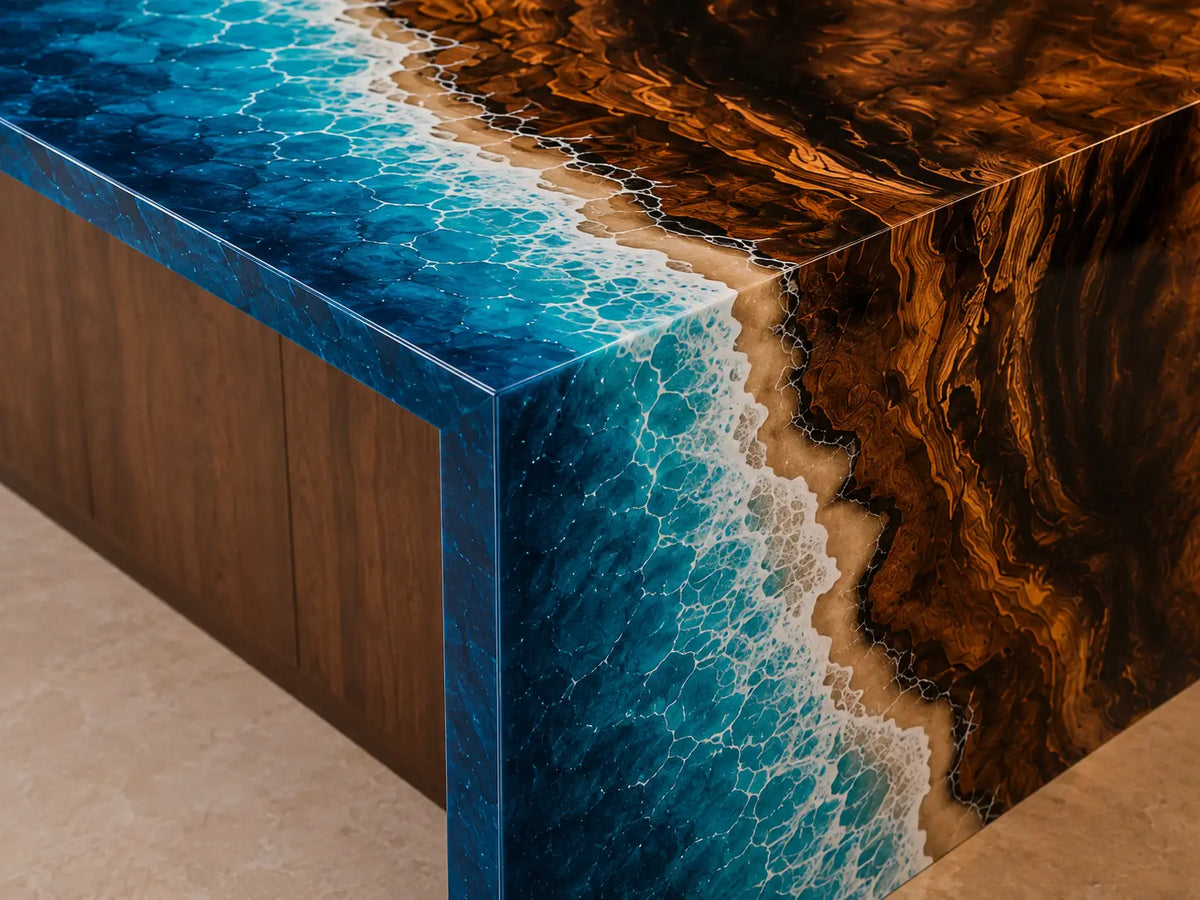 Deepwater Edge Deep Blue Ebony Wood Epoxy Countertop CPT25