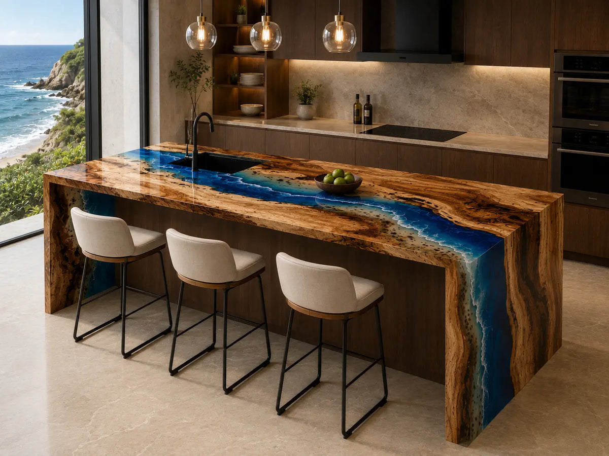 Blue Harbor Ocean Blue Poplar Wood Epoxy Countertop CPT26