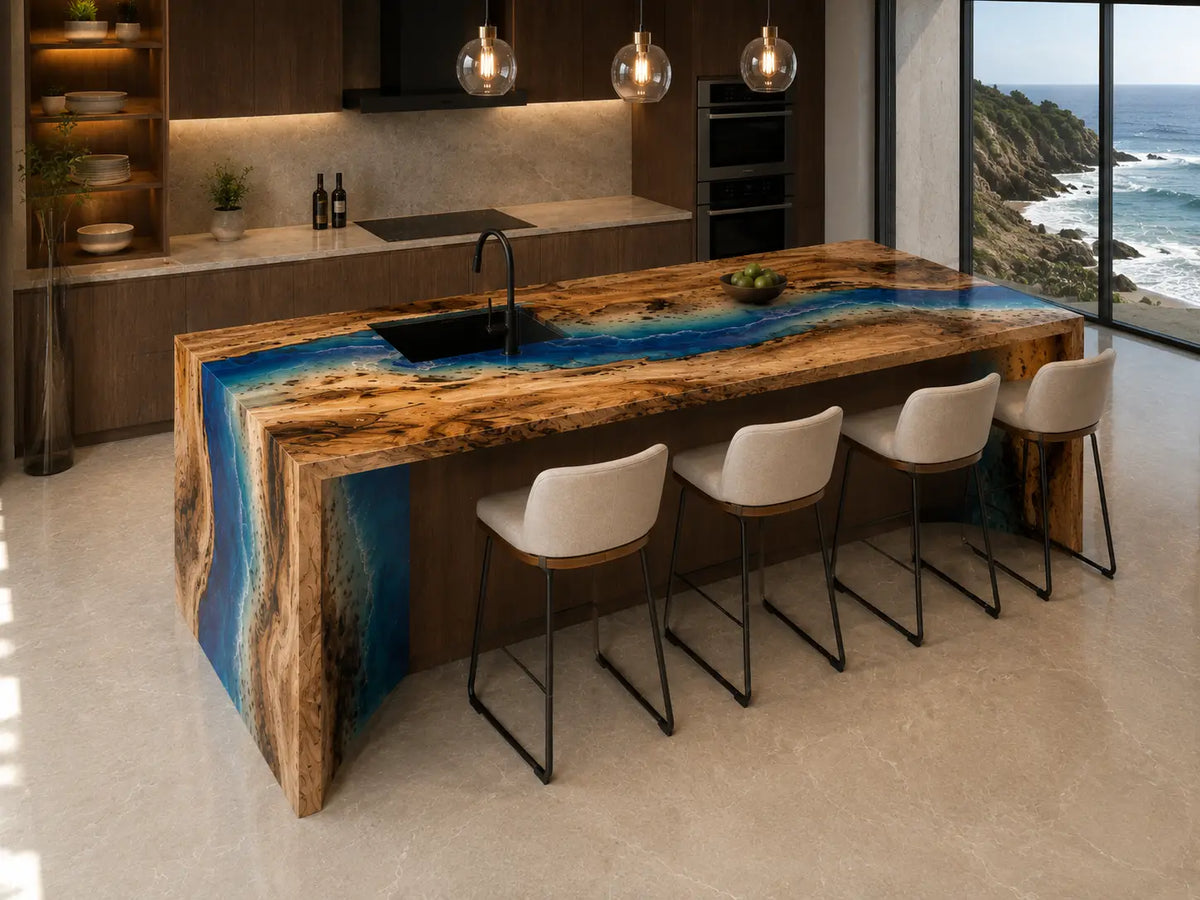 Blue Harbor Ocean Blue Poplar Wood Epoxy Countertop CPT26