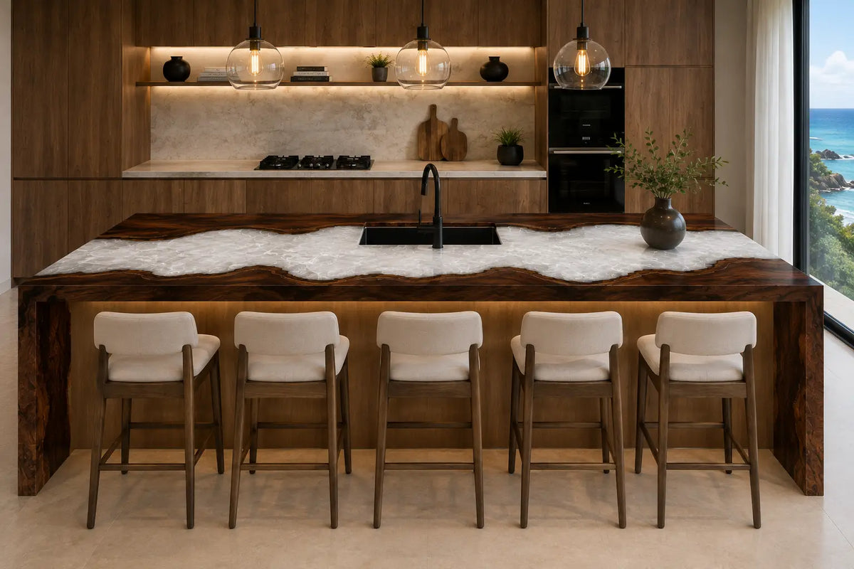 White Rapids Pearl White Walnut Wood Epoxy Countertop CPT27