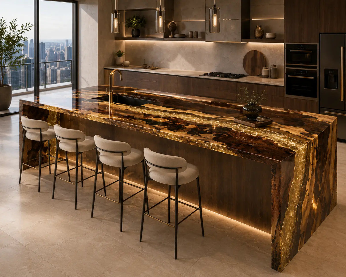 Obsidian Rift Black Ebony Wood Epoxy Countertop CPT28
