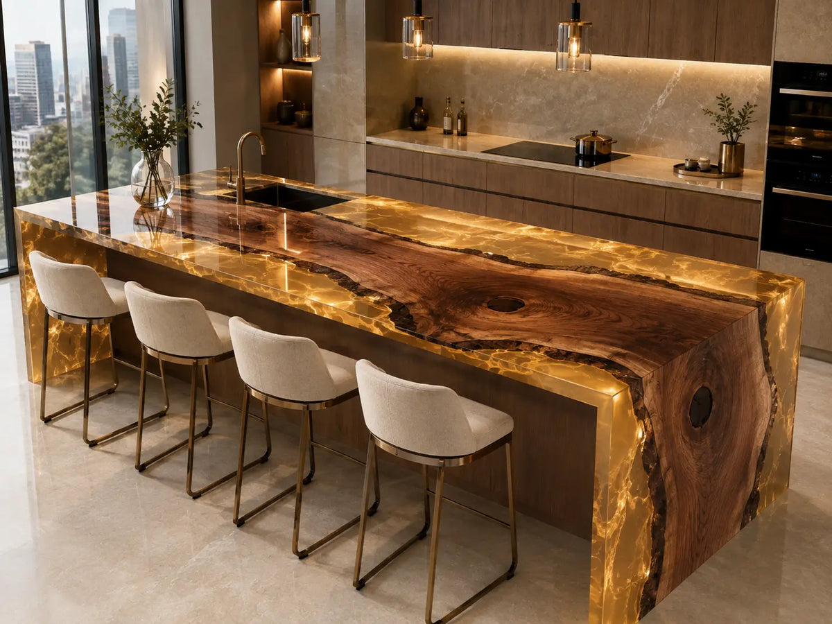 Obsidian Rift Black Ebony Wood Epoxy Countertop CPT28