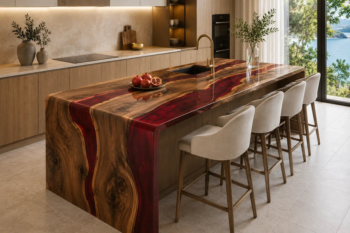 Obsidian Rift Black Ebony Wood Epoxy Countertop CPT28