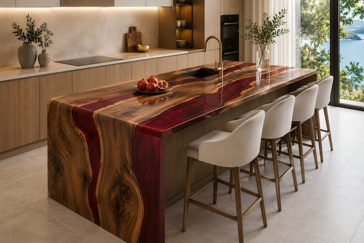 Crimson Divide Crimson Red Black Walnut Epoxy Countertop CPT30