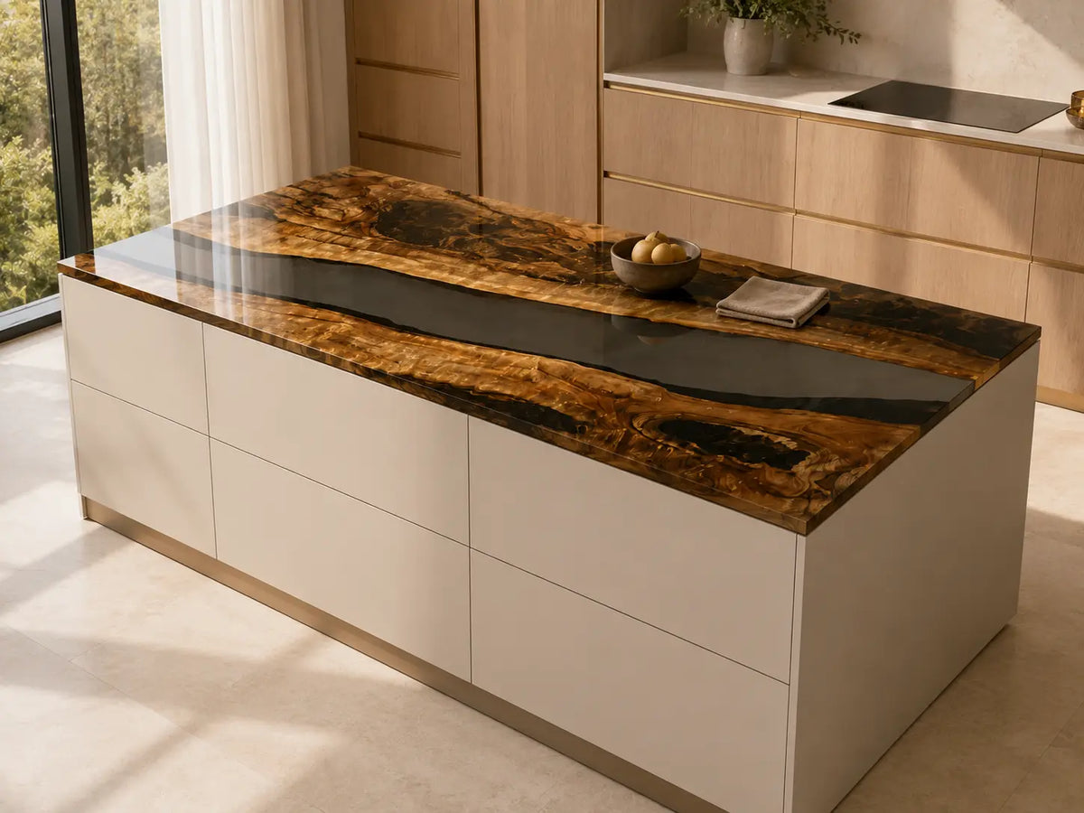Obsidian Grain Black Walnut Wood Epoxy Countertop CPT31