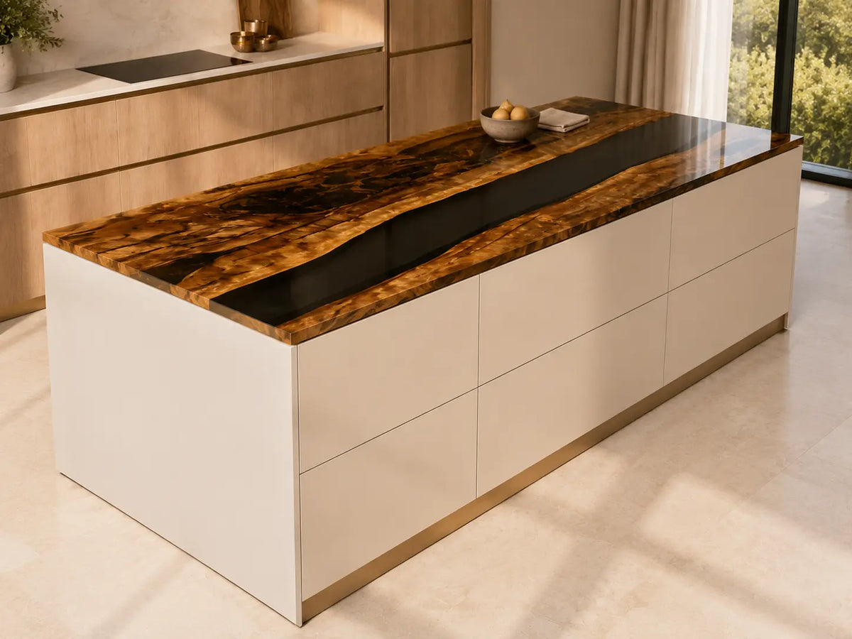 Obsidian Grain Black Walnut Wood Epoxy Countertop CPT31