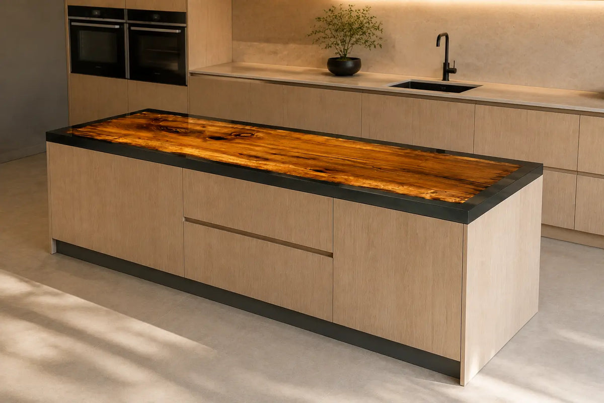 CPTC32 Black Frame Black Walnut Wood Epoxy Countertop featuring handcrafted walnut wood and black resin for an island countertop
