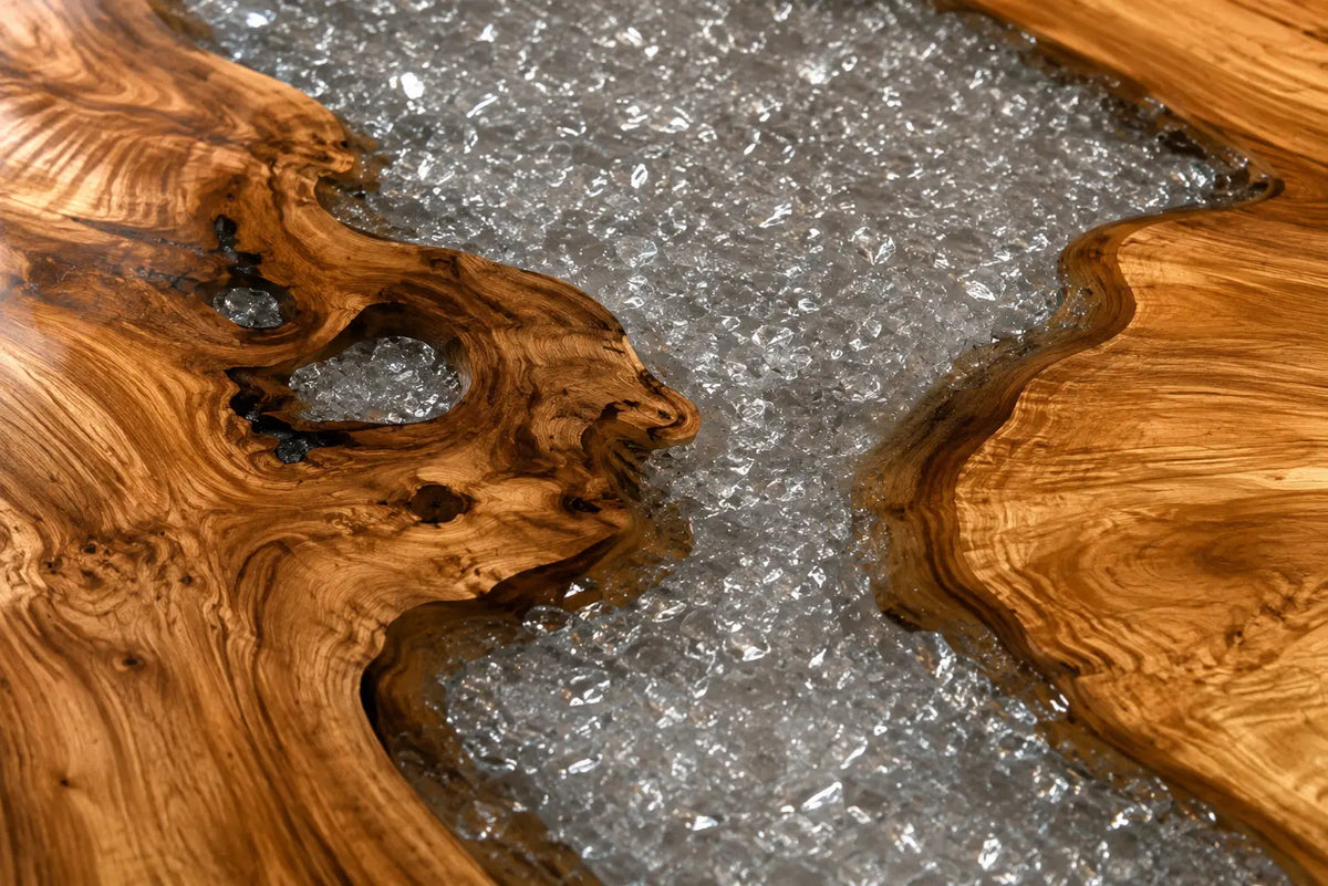 Silver Crystal Shoal Silver Flake Clear Olive Wood Epoxy Countertop CPT34