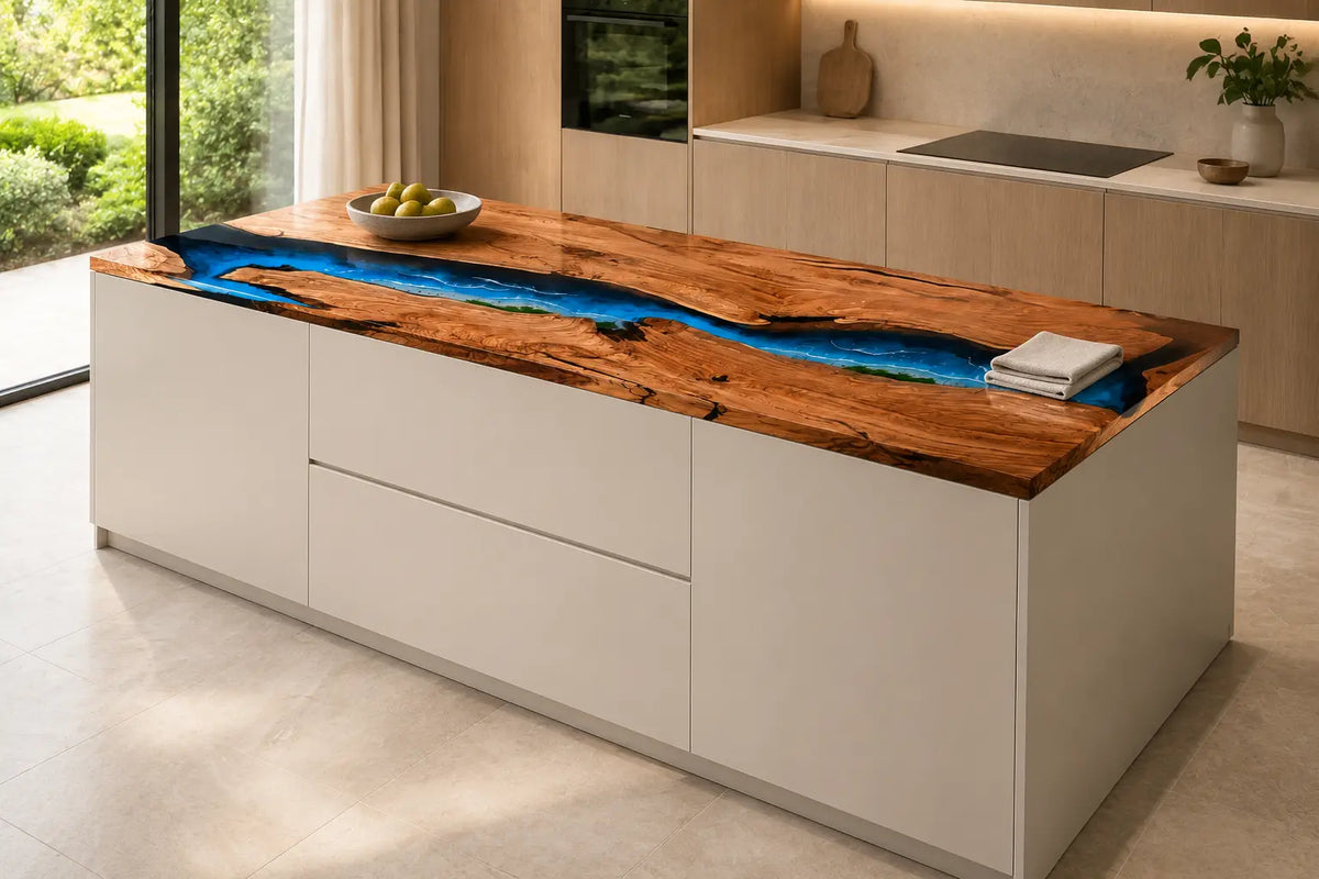 Blue Meridian Bright Blue Olive Wood Epoxy Countertop CPT38