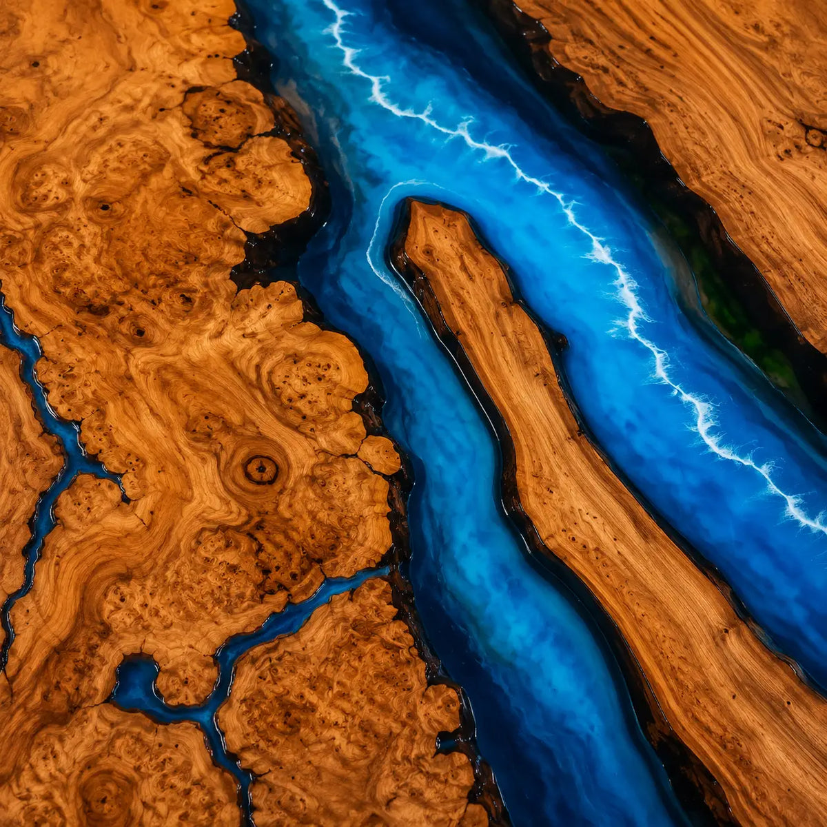 Blue Meridian Bright Blue Olive Wood Epoxy Countertop CPT38